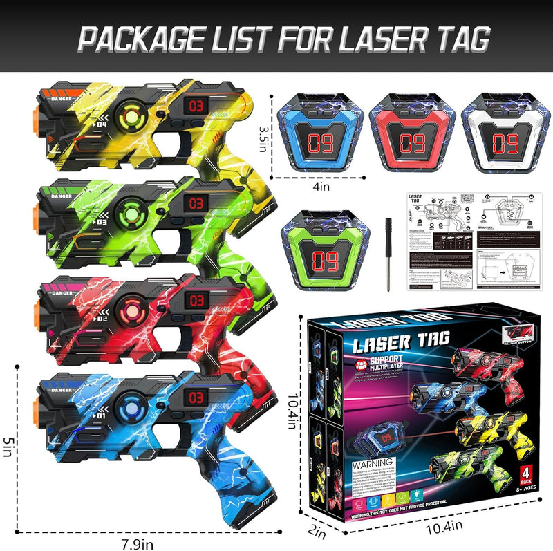 BAIAI Laser Tag Guns Set of 4 with Digital LED Vests Score Display,Cool Outdoor Toys for Kids Ages 8 9 10 11 12+ Boys Girls Children Teens Adults Birthday Gifts Toys Christmas