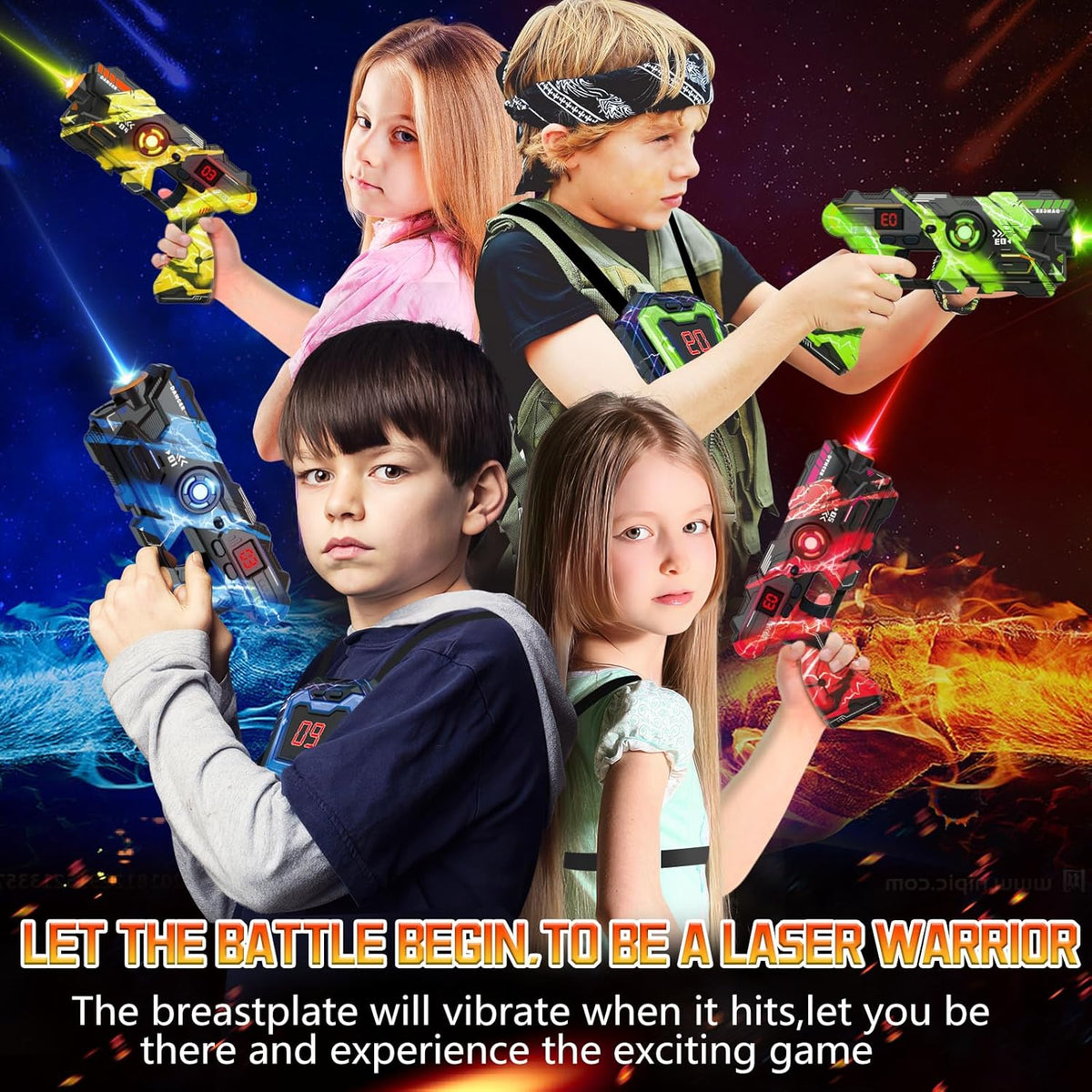BAIAI Laser Tag Guns Set of 4 with Digital LED Vests Score Display,Cool Outdoor Toys for Kids Ages 8 9 10 11 12+ Boys Girls Children Teens Adults Birthday Gifts Toys Christmas